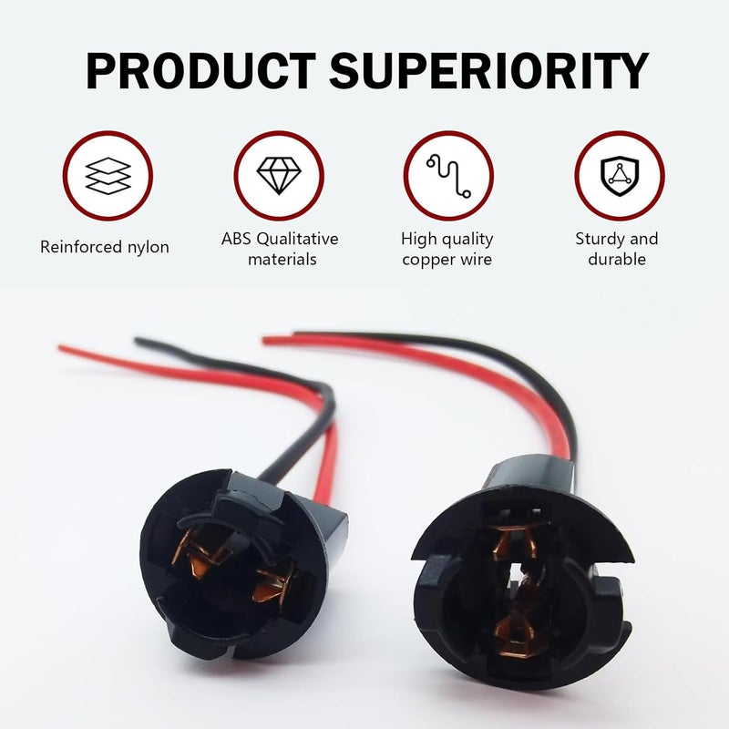 Zeathery T10 Bulb Socket with Wire Pigtail, Plastic + Pure Copper Parking Light License Plate Light Pre-Wired Connector, Bulb Plug Adapter, Universal for Most Car Models (Multicolored) - Image 3
